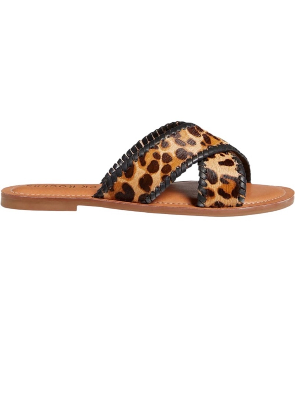 Jack Rogers Sloan Leonard print calf hair leather criss cross sandals